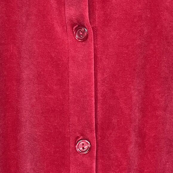 D &‎ Co. Button Front Big Shirt Women Size 1X Red Velour Shirttail Hem - Picture 9 of 14